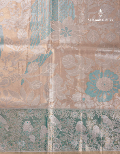 Light Chocolate Bridal Semi Silk Saree With Contrast Light Green Evening Morning Border