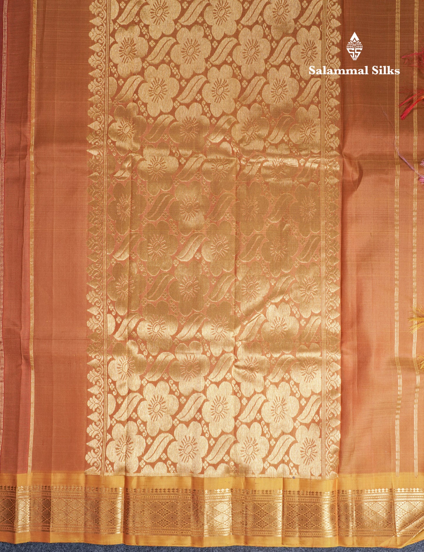 Brown Pure Kanjivaram Silk Saree With One Side Contrast Mustard Yellow Border