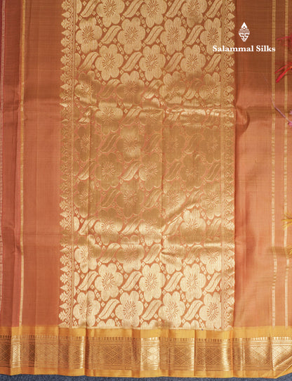 Brown Pure Kanjivaram Silk Saree With One Side Contrast Mustard Yellow Border