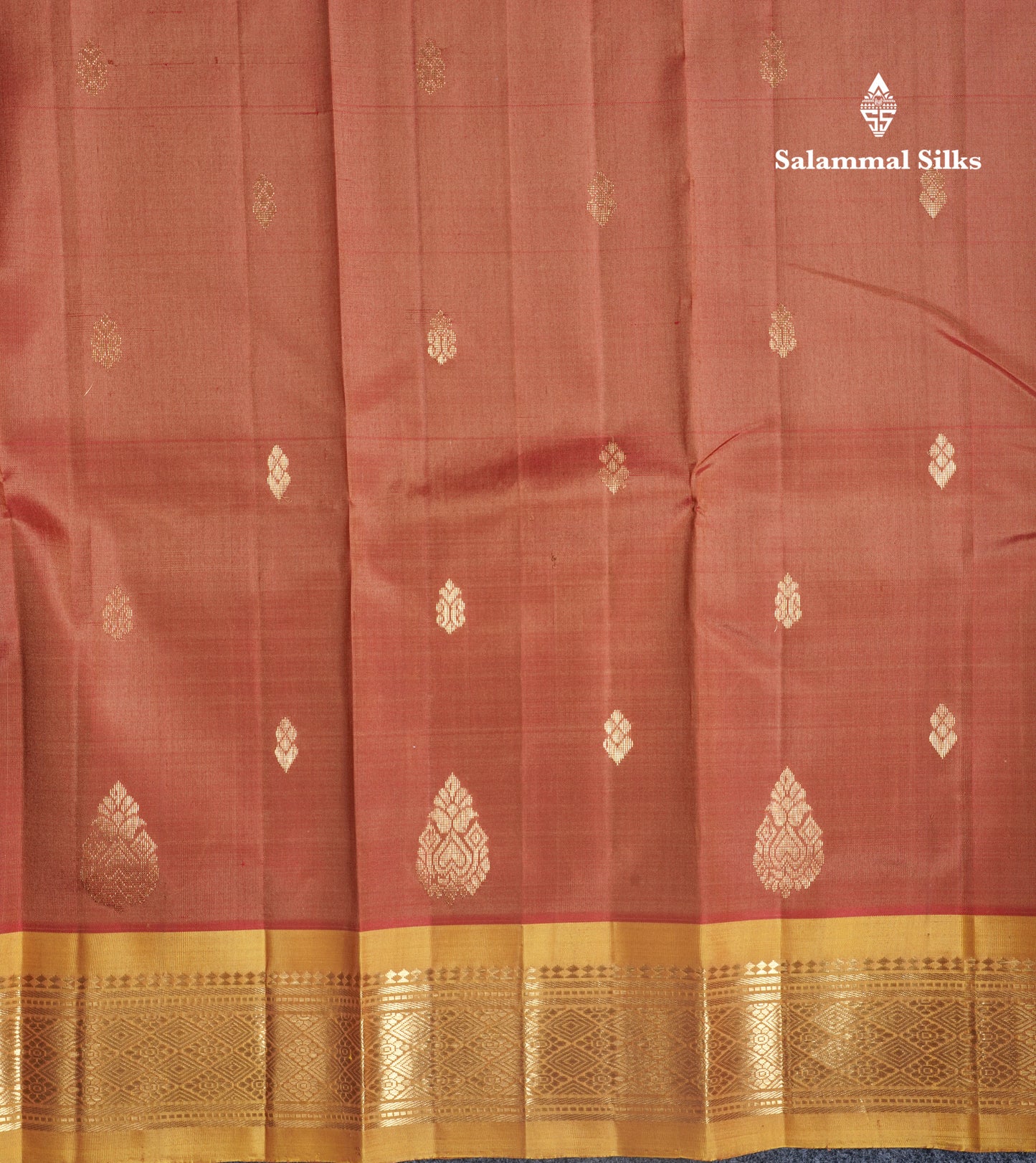 Brown Pure Kanjivaram Silk Saree With One Side Contrast Mustard Yellow Border