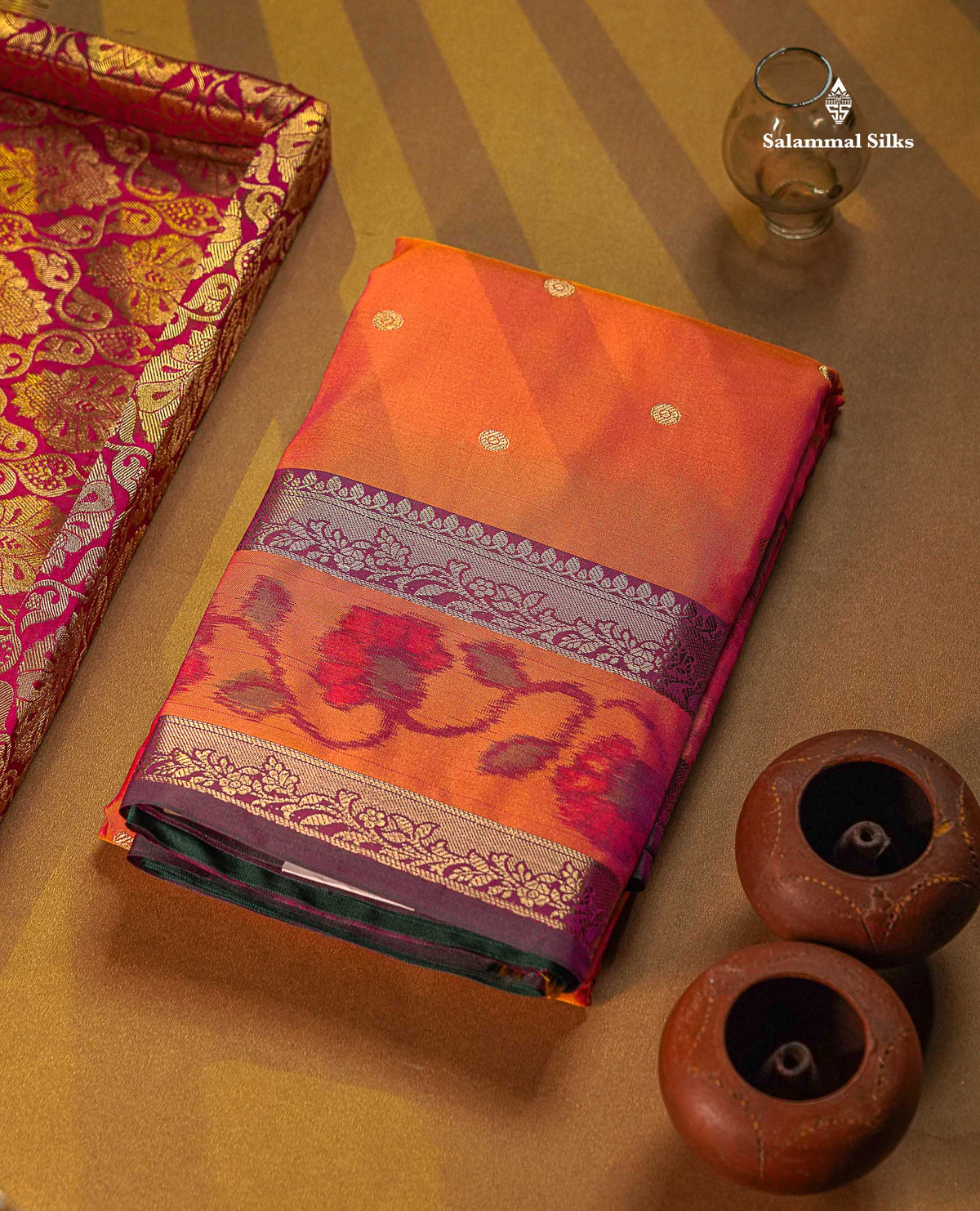 Semi Silk Saree - Olive Green Colour Body Zari Butta With Pochampally Fancy Border