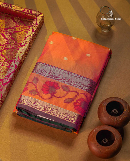 Semi Silk Saree - Olive Green Colour Body Zari Butta With Pochampally Fancy Border