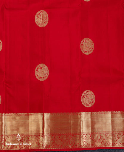 Beautiful Chilly Red Pure Kanjivaram Silk Saree With Traditional Evening Morning Border