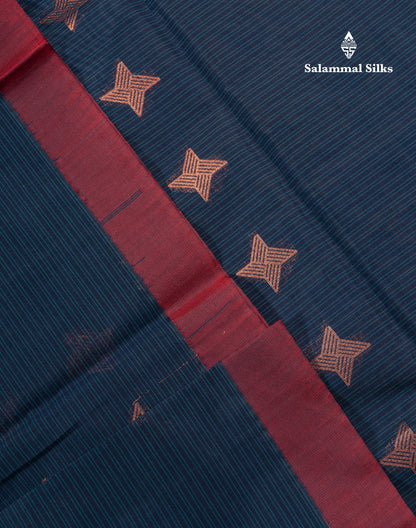 Beautiful Dark Navy Blue Kota Cotton Saree With Contrast Light Maroon Fancy Border