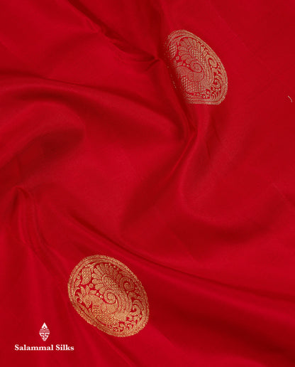 Beautiful Chilly Red Pure Kanjivaram Silk Saree With Traditional Evening Morning Border