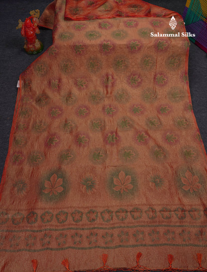 Premium Orange Tissue Crush Fancy Saree With Blouse