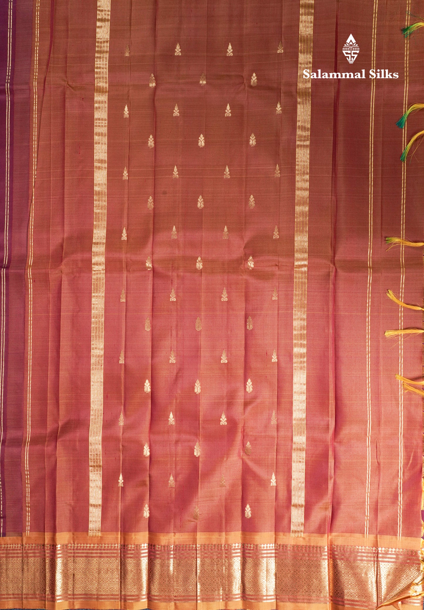 Dark Maroon Pure Kanjivaram Silk Saree With Contrast Mustard Yellow One Side Border