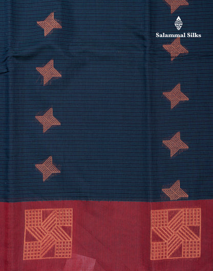 Beautiful Dark Navy Blue Kota Cotton Saree With Contrast Light Maroon Fancy Border
