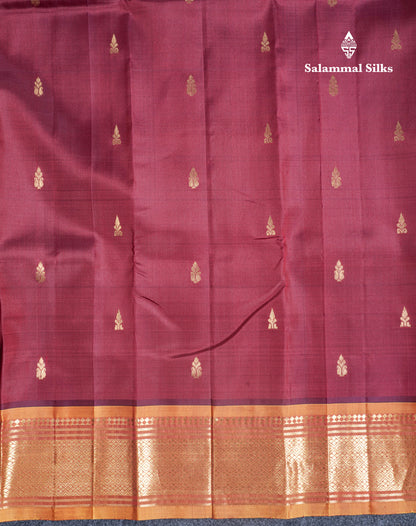 Dark Maroon Pure Kanjivaram Silk Saree With Contrast Mustard Yellow One Side Border