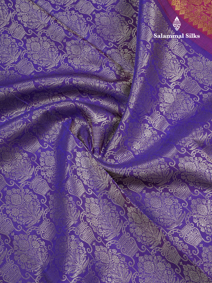 Navy Blue Bridal Pure Kanjivaram Silk Saree With Magenta Border