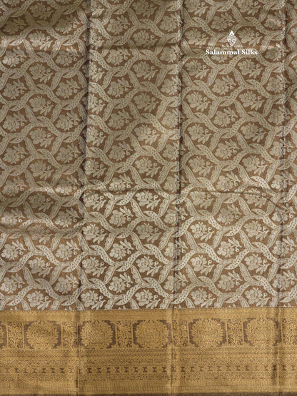 Brown Tissue Bridal Semi Silk Saree With Self Border