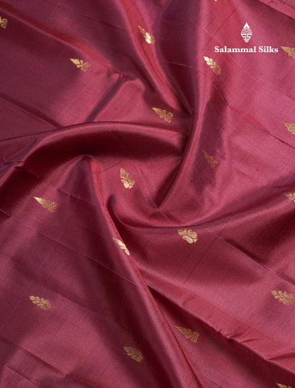 Dark Maroon Pure Kanjivaram Silk Saree With Contrast Mustard Yellow One Side Border