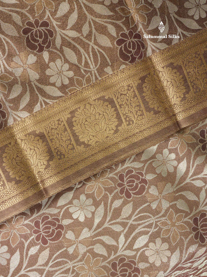 Brown Tissue Bridal Semi Silk Saree With Self Border