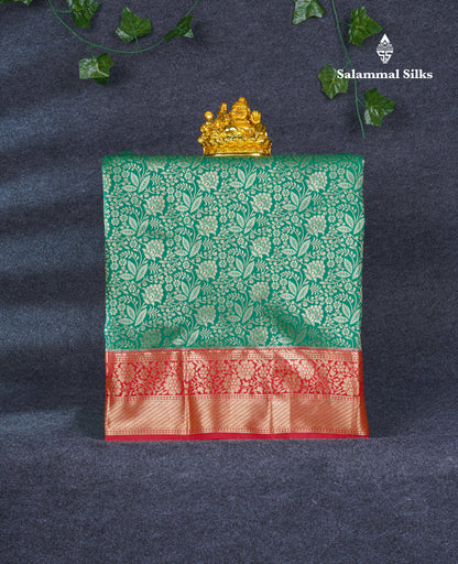 Semi Pattu Pavadai ( Bottle Green ) With Chilly Red Blouse 21"