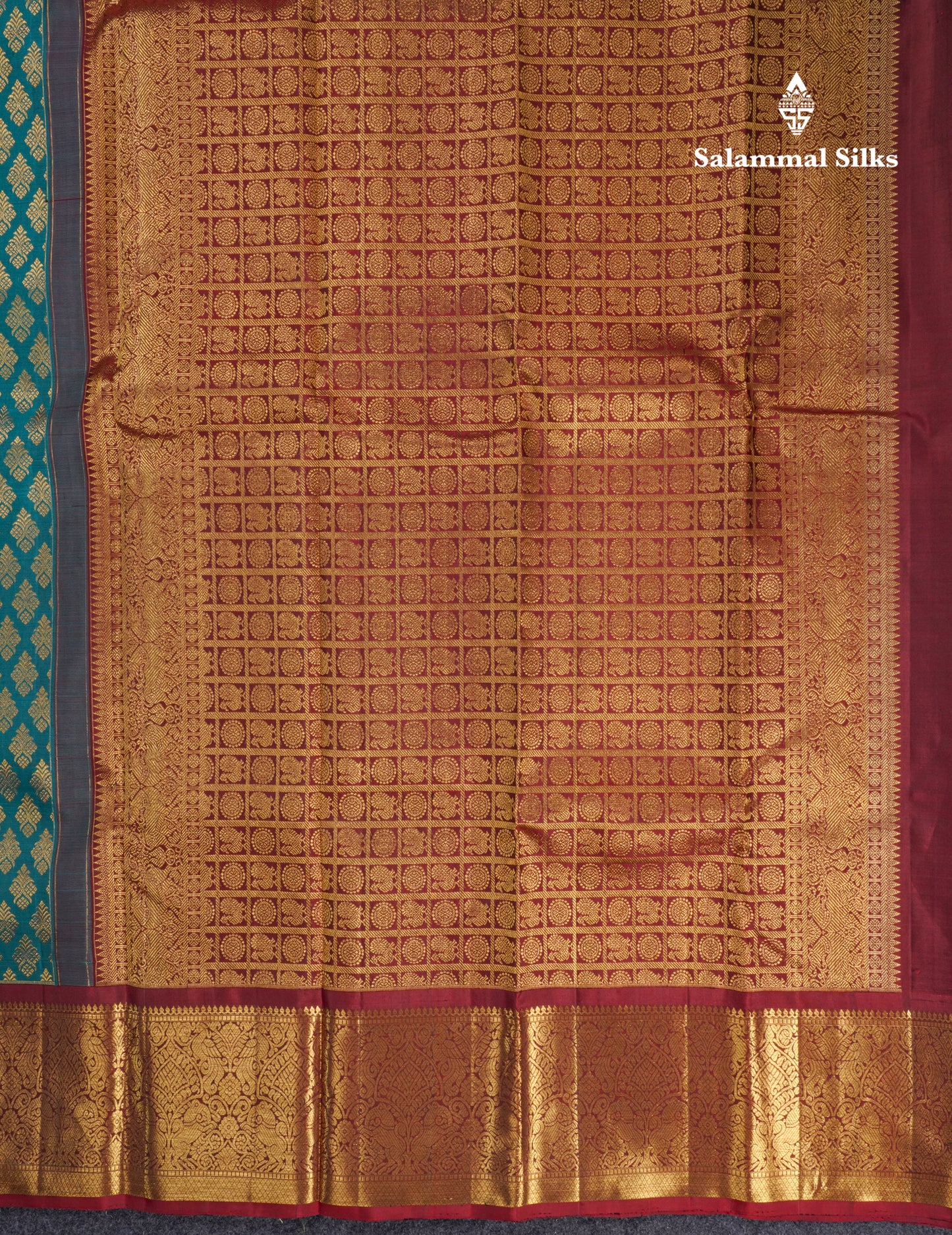 Ramar Blue Beautiful Bridal Pure Kanjivaram Silk Saree With Maroon Border