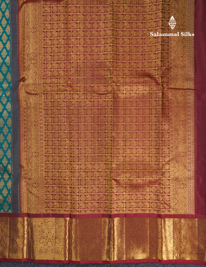 Ramar Blue Beautiful Bridal Pure Kanjivaram Silk Saree With Maroon Border