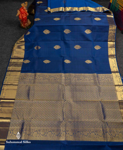 Beautiful Dual Tone Blue Pure Kanjivaram Silk Saree With Traditional Evening Morning Border