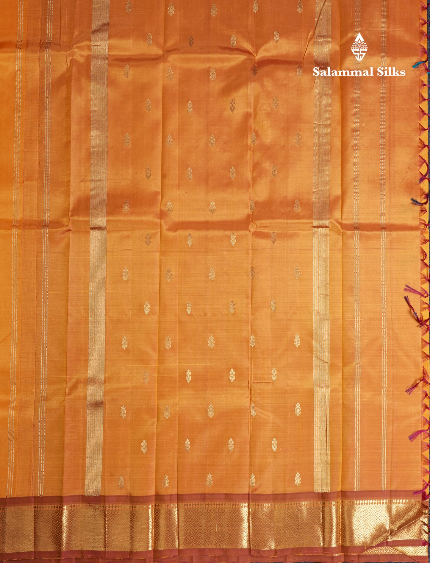 Mango Yellow Pure Kanjivaram Silk Saree With Contrast Chocolate One Side Border