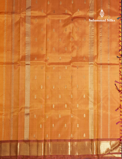 Mango Yellow Pure Kanjivaram Silk Saree With Contrast Chocolate One Side Border