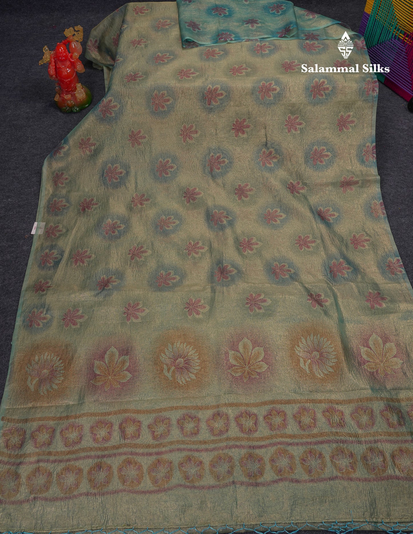Premium Orange Tissue Crush Fancy Saree With Blouse