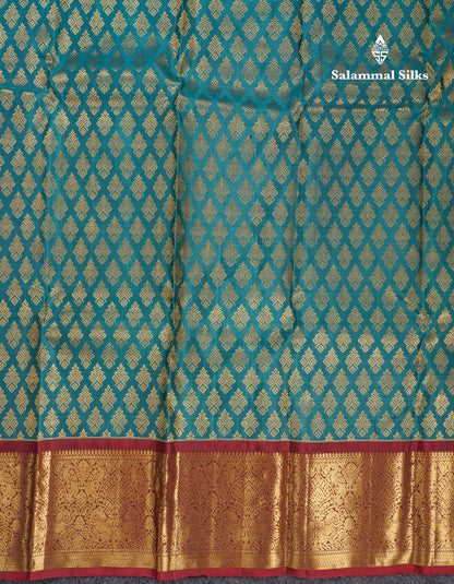Ramar Blue Beautiful Bridal Pure Kanjivaram Silk Saree With Maroon Border