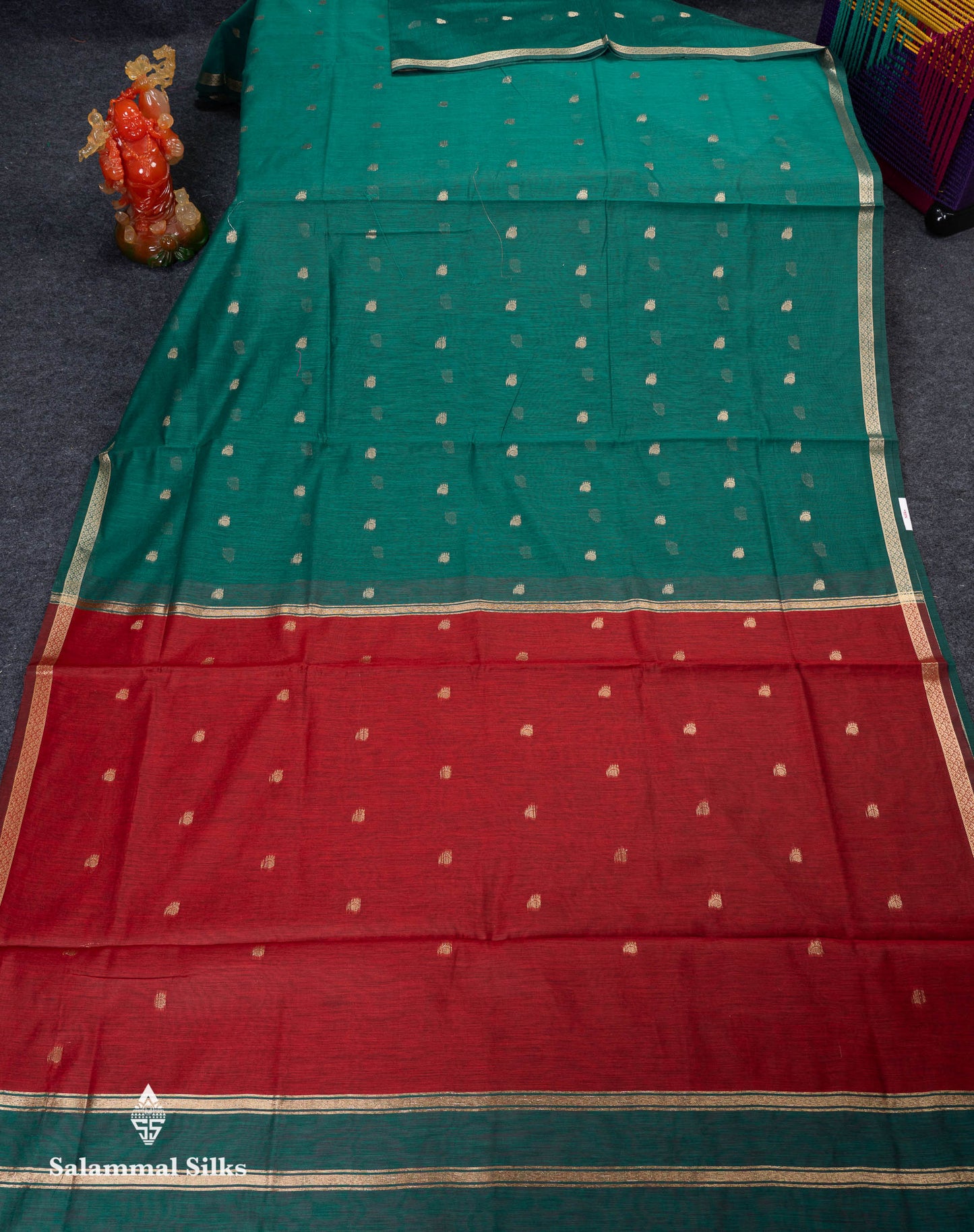 Beautiful Black Zari Butta Maheshwar Cotton Saree With Contrast Dual Tone Brown Blouse