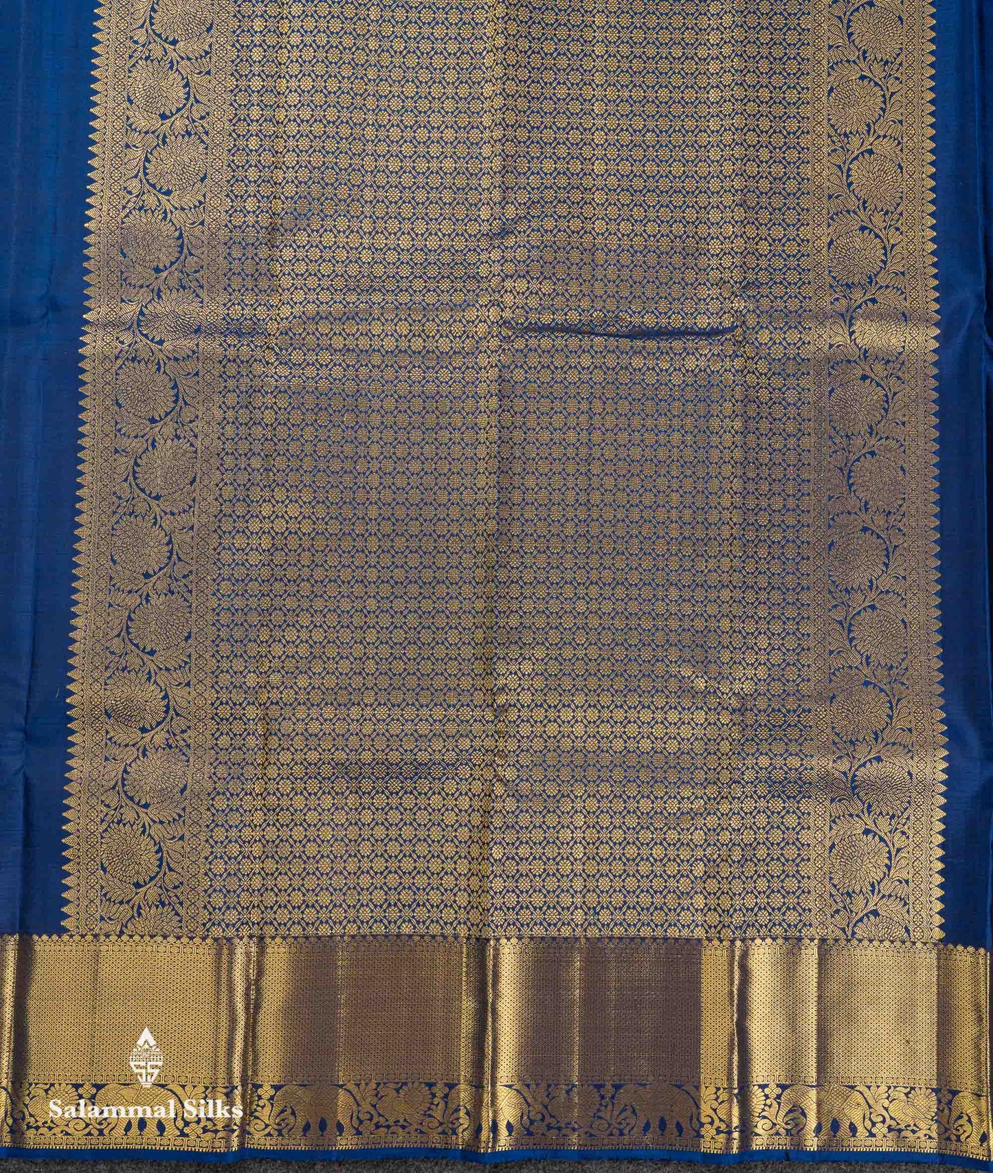 Beautiful Dual Tone Blue Pure Kanjivaram Silk Saree With Traditional Evening Morning Border