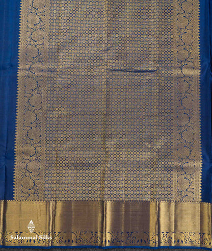 Beautiful Dual Tone Blue Pure Kanjivaram Silk Saree With Traditional Evening Morning Border