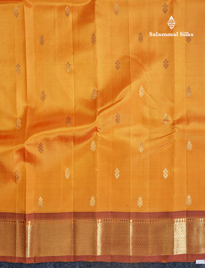 Mango Yellow Pure Kanjivaram Silk Saree With Contrast Chocolate One Side Border