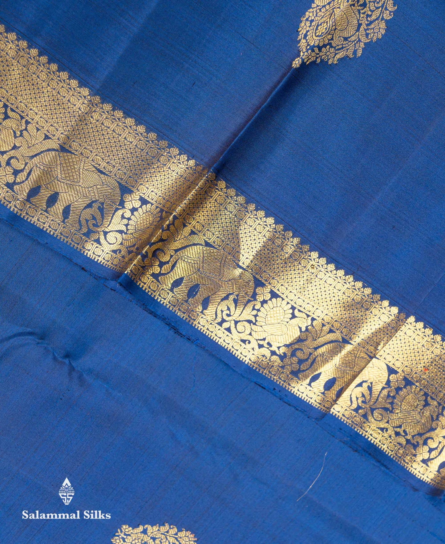 Beautiful Dual Tone Blue Pure Kanjivaram Silk Saree With Traditional Evening Morning Border