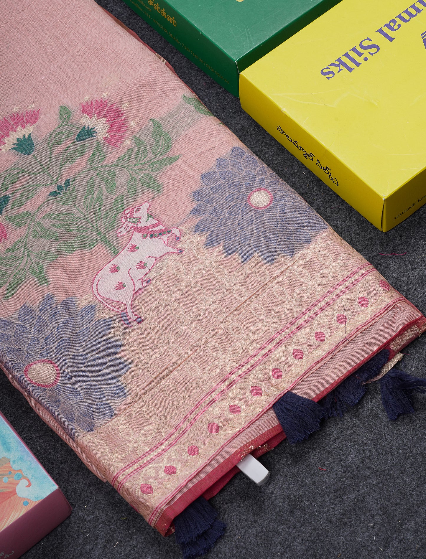 Beautiful Dark Peach Muga Cotton Saree With Contrast Pink Blouse