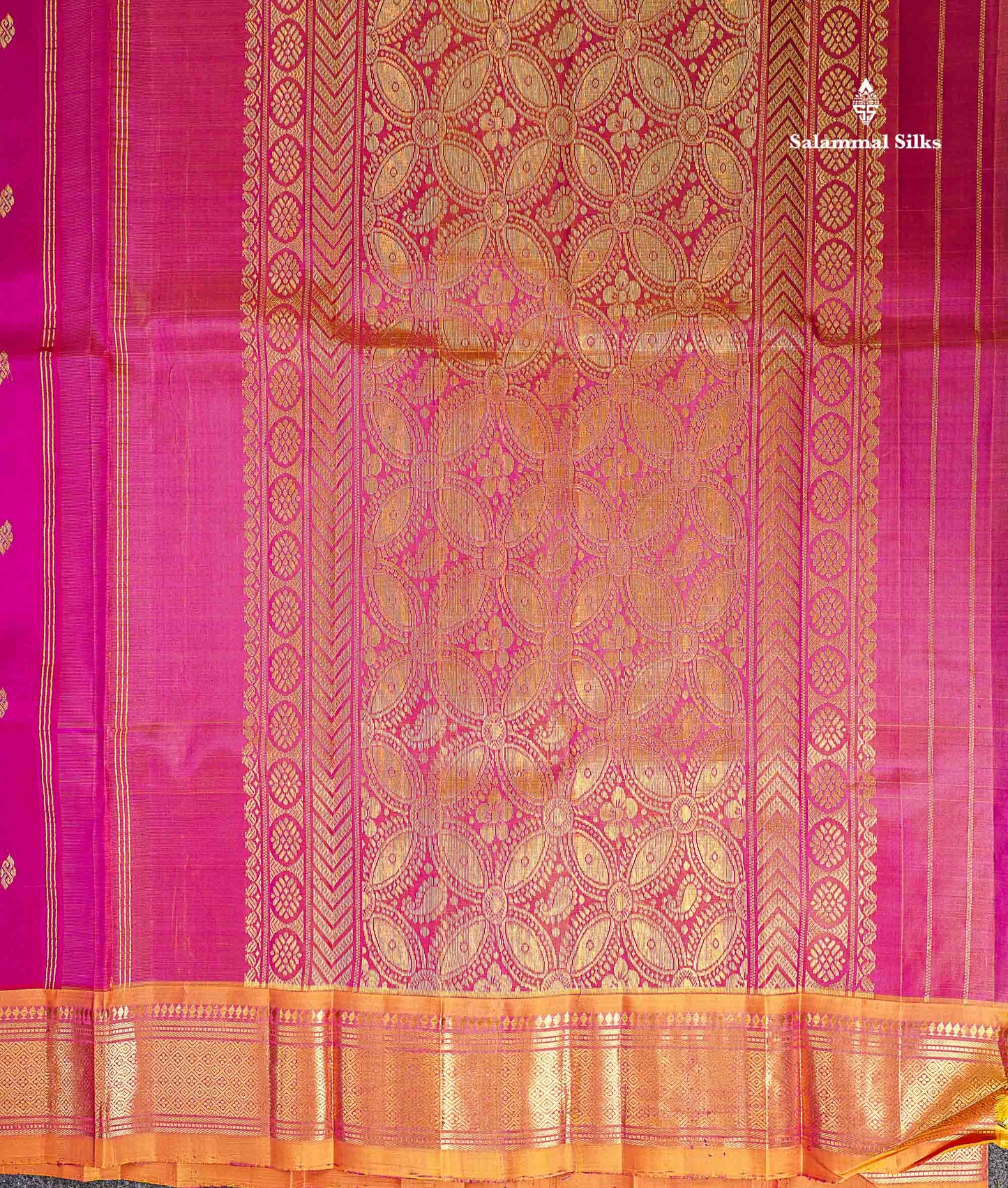 One Side Border Pure Silk Saree - Dual Tone Pink Zari Butta With Contrast Mustard Yellow Traditional Border