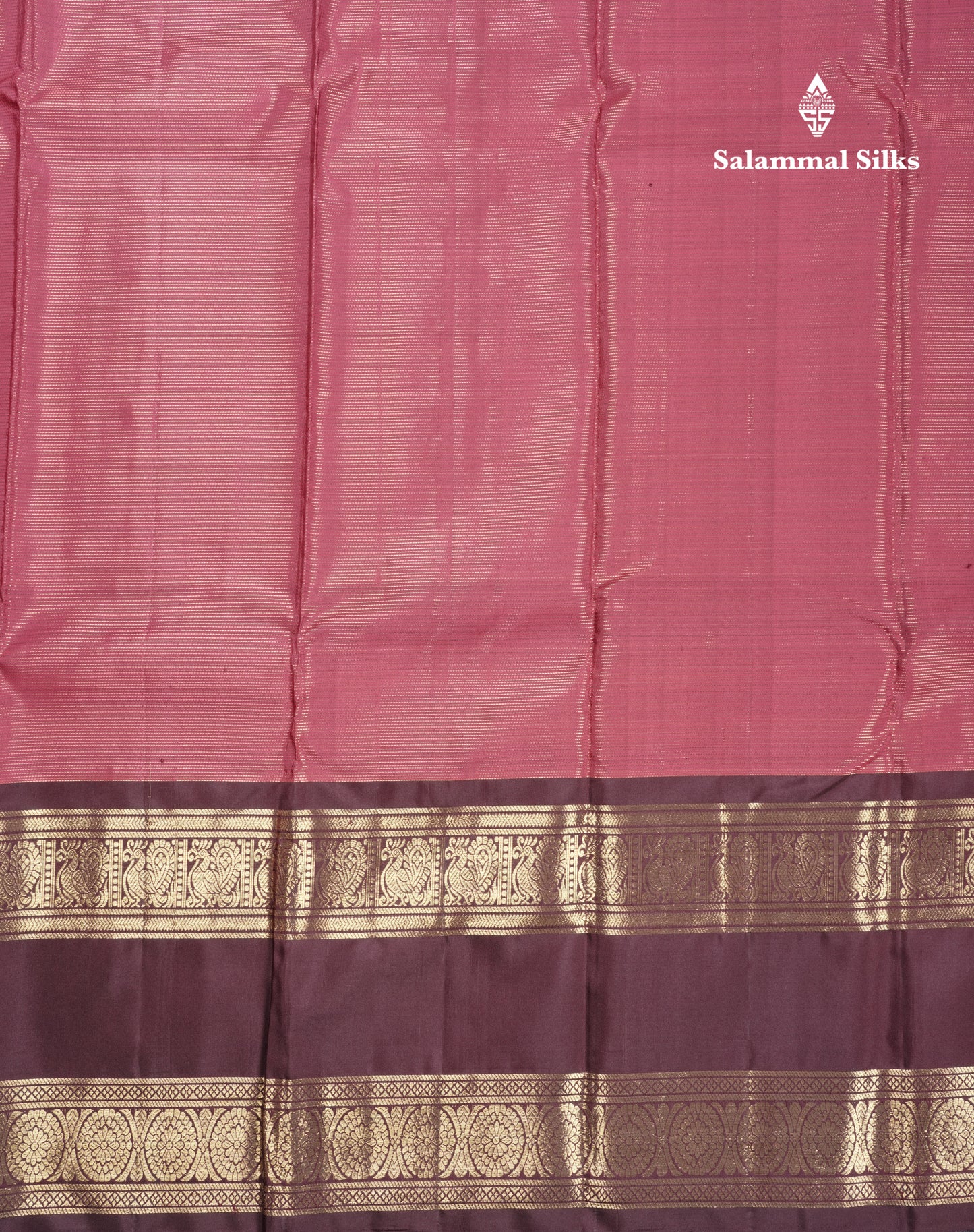 Pinkish Maroon Vairaoosi Lines Pure Kanjivaram Silk Saree With Contrast Dark Brown Traditional Rettapet Border