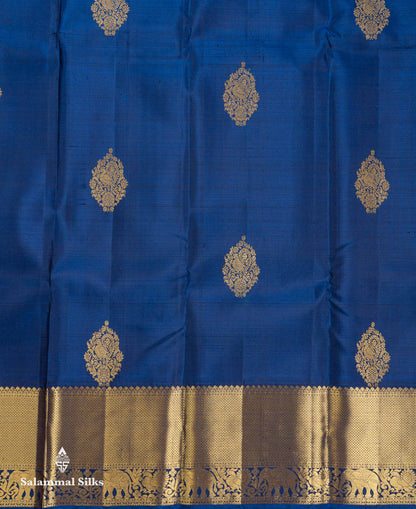 Beautiful Dual Tone Blue Pure Kanjivaram Silk Saree With Traditional Evening Morning Border