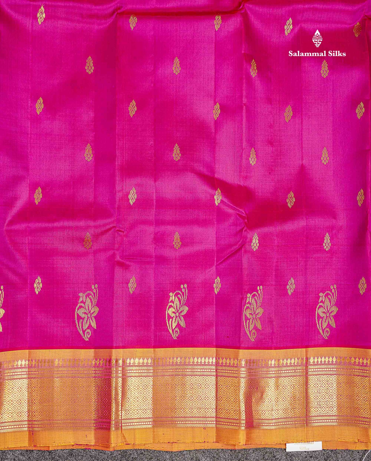 One Side Border Pure Silk Saree - Dual Tone Pink Zari Butta With Contrast Mustard Yellow Traditional Border