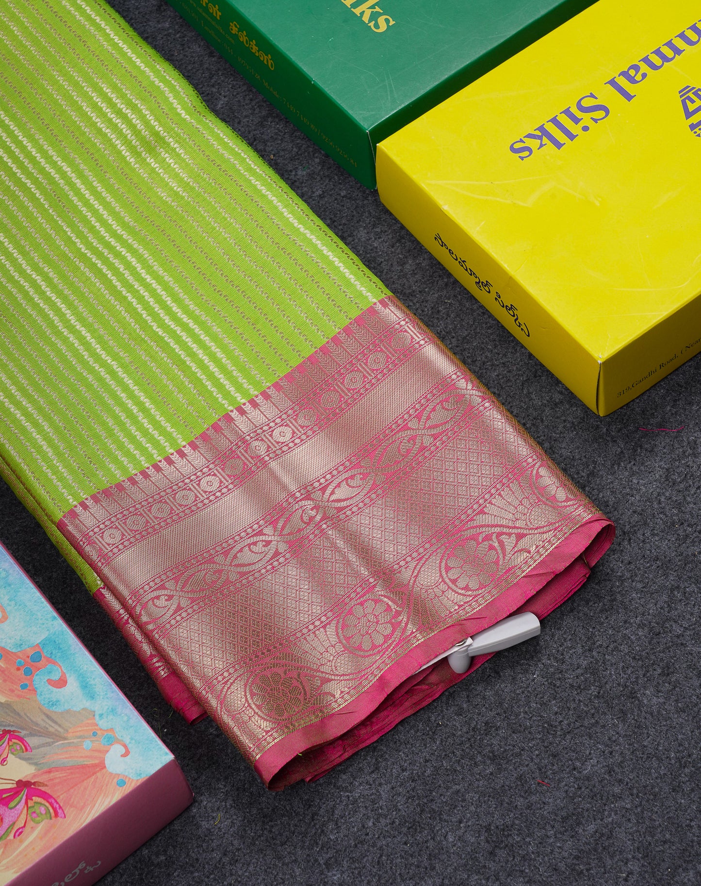 Beautiful Parrot Green Semi Soft Silk Mix Saree With Contrast Pink Traditional Border