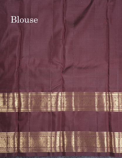 Pinkish Maroon Vairaoosi Lines Pure Kanjivaram Silk Saree With Contrast Dark Brown Traditional Rettapet Border