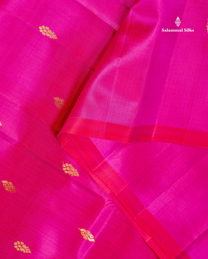 One Side Border Pure Silk Saree - Dual Tone Pink Zari Butta With Contrast Mustard Yellow Traditional Border