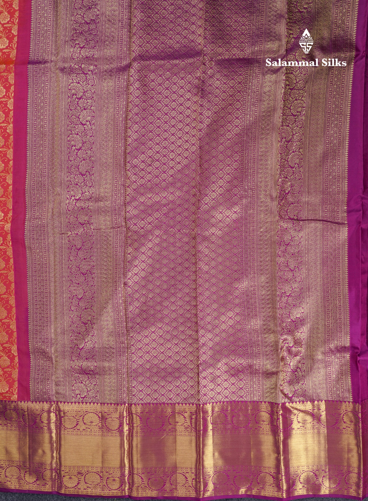 Pinkish Orange Bridal Pure Kanjivaram Silk Saree With Violet Evening Morning Border