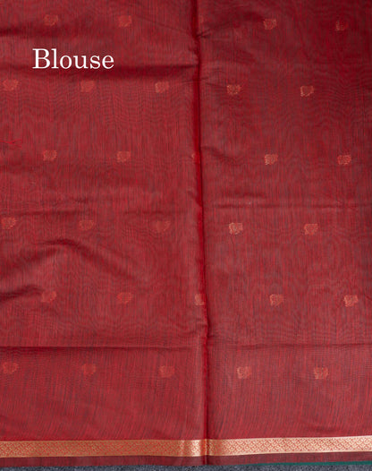 Beautiful Black Zari Butta Maheshwar Cotton Saree With Contrast Dual Tone Brown Blouse