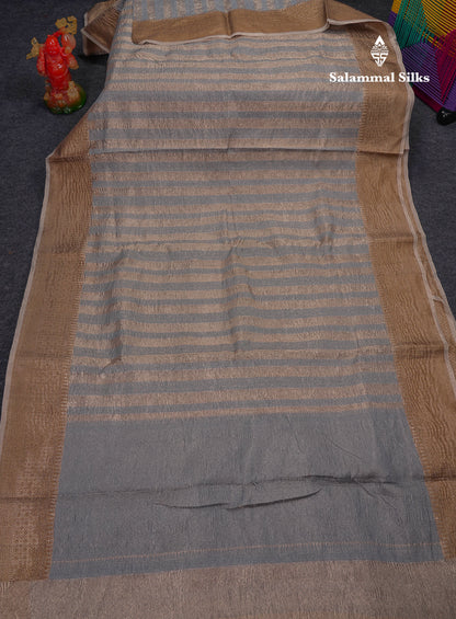 Premium Sandal Tissue Crush Fancy Saree With Traditional Border