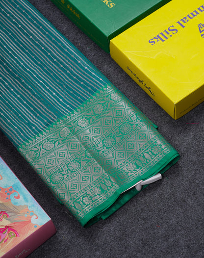Beautiful Peacock Green Semi Soft Silk Mix Saree With Contrast Saffire Green Traditional Border