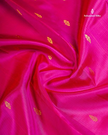 One Side Border Pure Silk Saree - Dual Tone Pink Zari Butta With Contrast Mustard Yellow Traditional Border