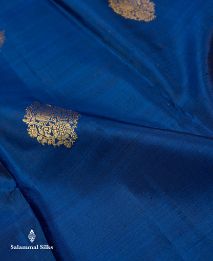 Beautiful Dual Tone Blue Pure Kanjivaram Silk Saree With Traditional Evening Morning Border