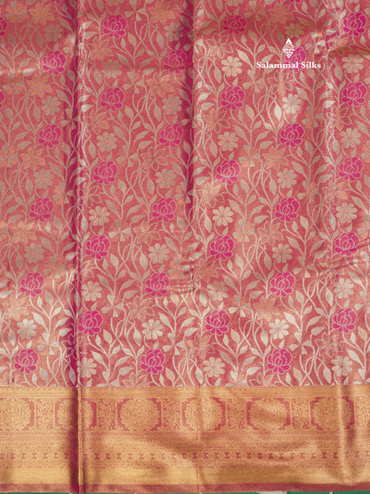 Brown Tissue Bridal Semi Silk Saree With Self Border