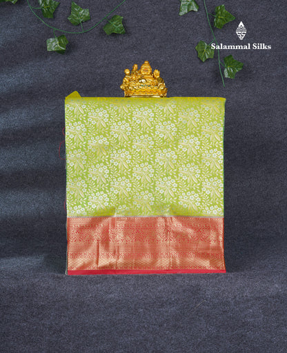 Semi Silk Pattu Pavadai (Parrot Green) With Chilly Red Blouse 21"