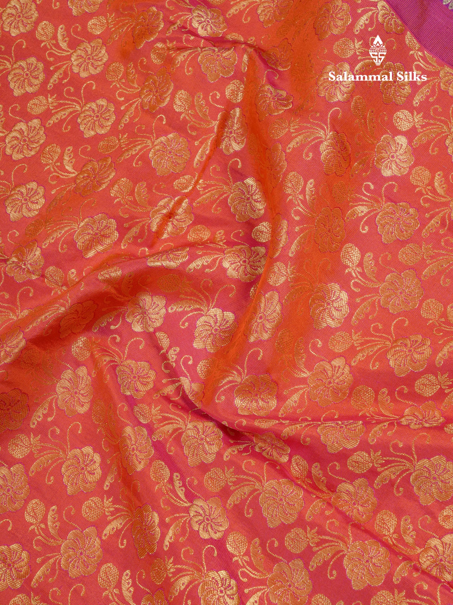 Pinkish Orange Bridal Pure Kanjivaram Silk Saree With Violet Evening Morning Border