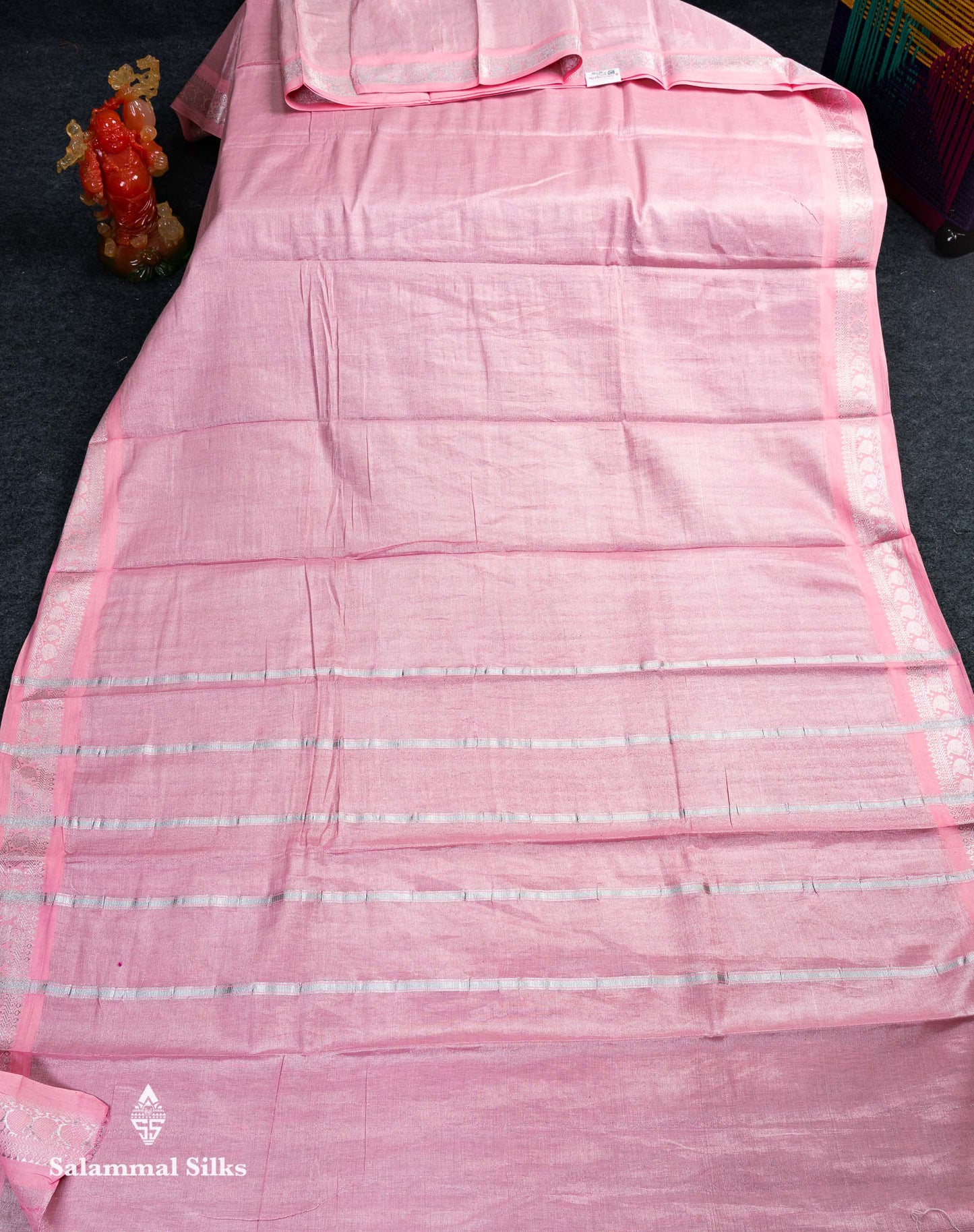 Stunning Pastel Violet Tissue Sungudi Cotton Saree With Small Traditional Silver Zari Border