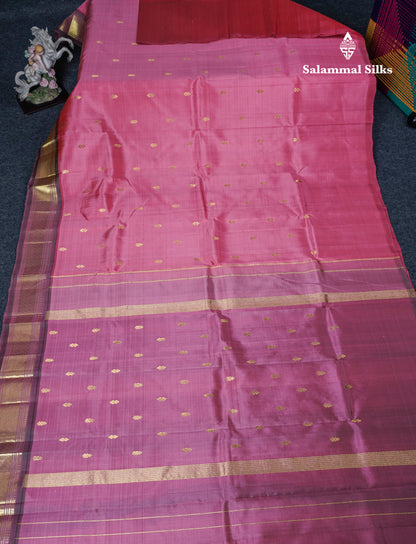 Onion Pink Pure Kanjivaram Silk Saree With One Side Border