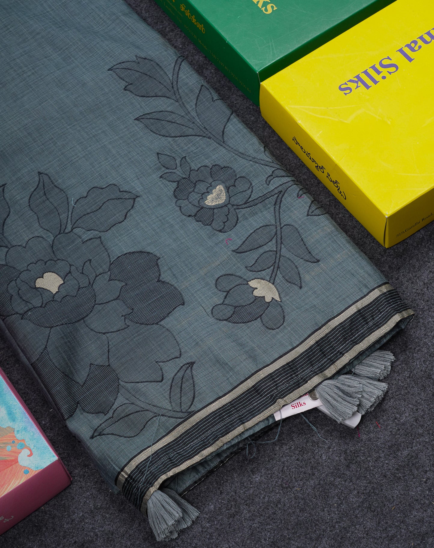 Beautiful Grey Mixed Cotton Fancy Saree With Blouse